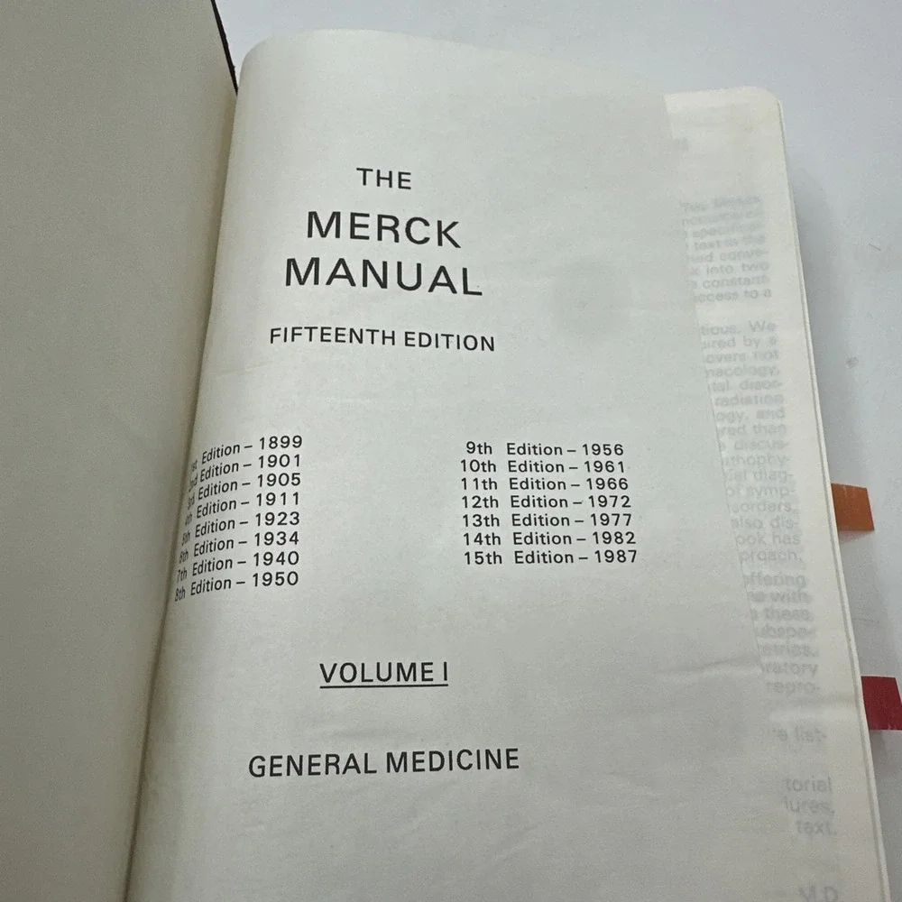 Merck Manual Vol 1‎ General Medicine 1987 15th Edition Leatherette